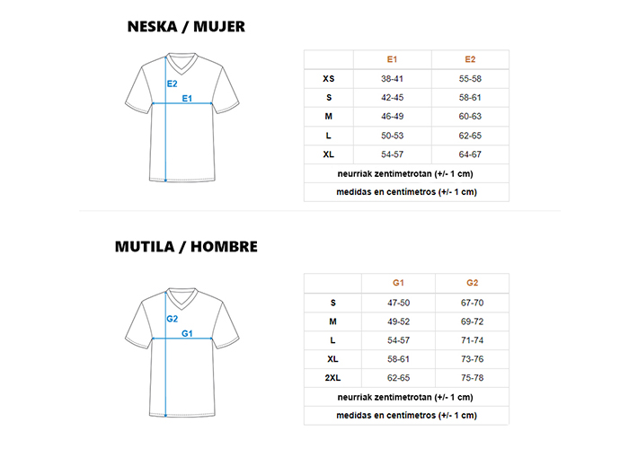 Guía tallas camisetas 2023